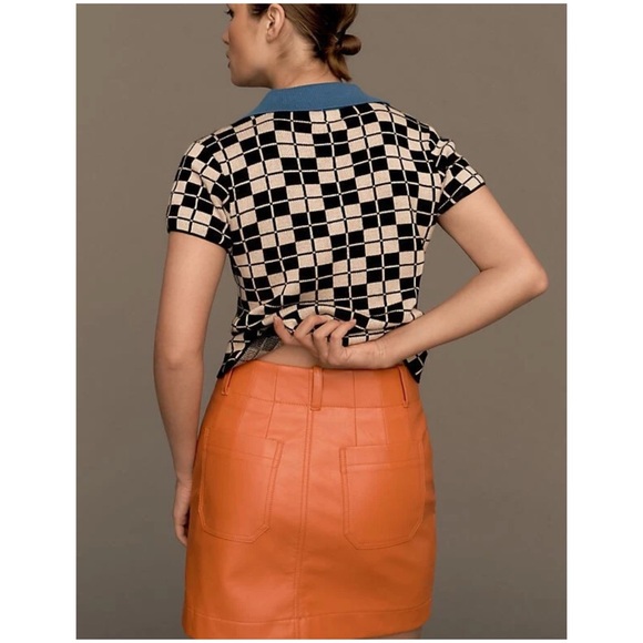 Maeve by Anthropologie Colette faux leather mini skirt in orange NWT Medium New - Picture 4 of 16